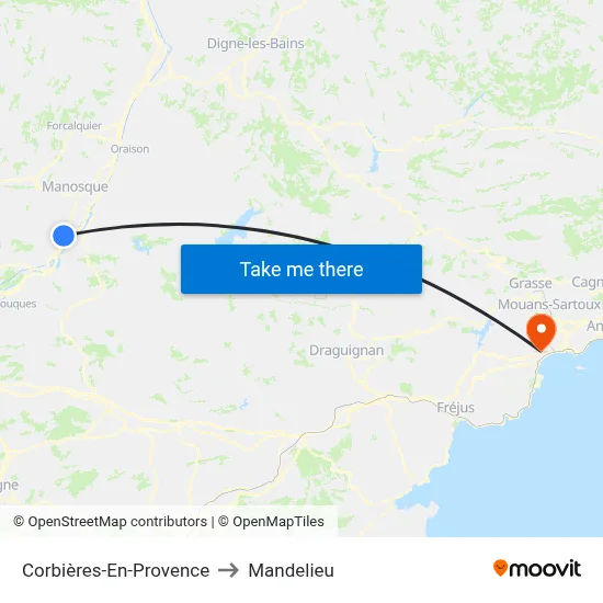 Corbières-En-Provence to Mandelieu map