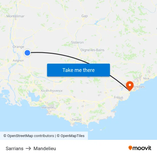 Sarrians to Mandelieu map