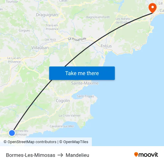 Bormes-Les-Mimosas to Mandelieu map