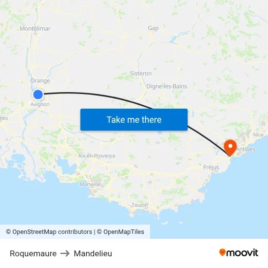 Roquemaure to Mandelieu map