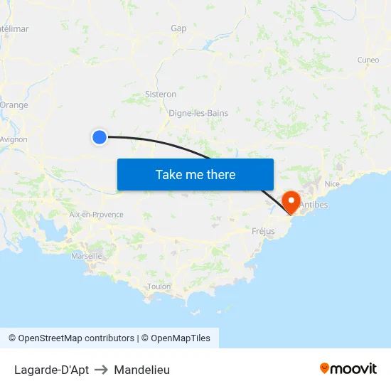 Lagarde-D'Apt to Mandelieu map