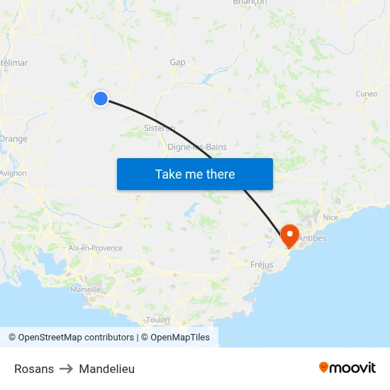 Rosans to Mandelieu map