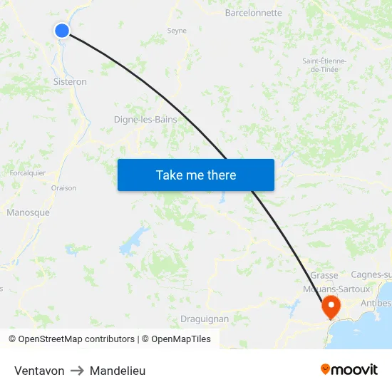 Ventavon to Mandelieu map