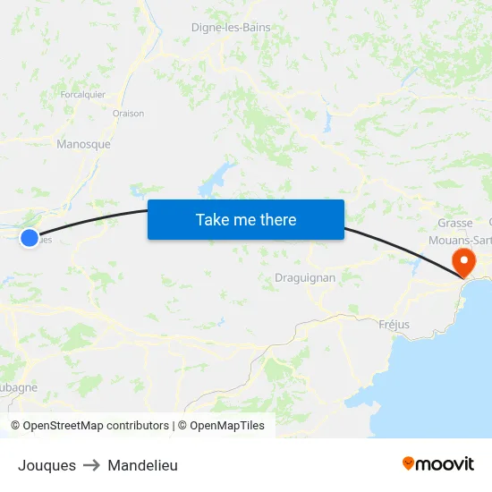 Jouques to Mandelieu map