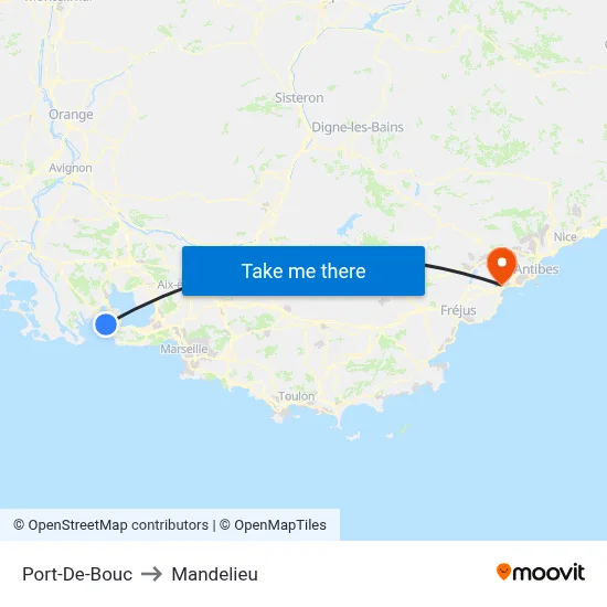 Port-De-Bouc to Mandelieu map