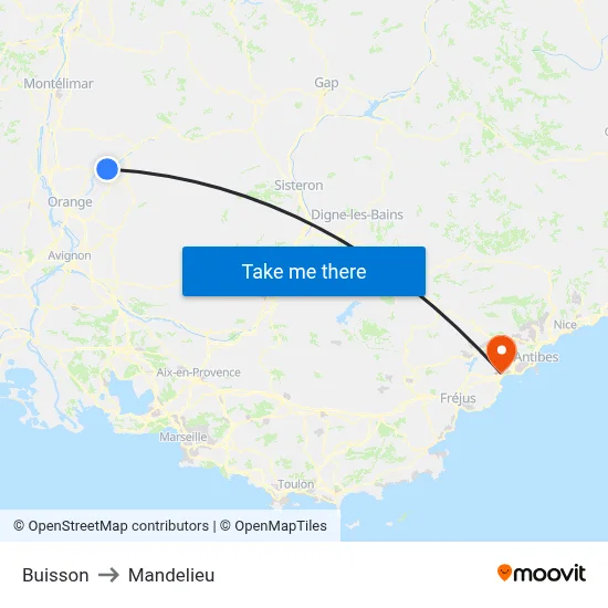 Buisson to Mandelieu map