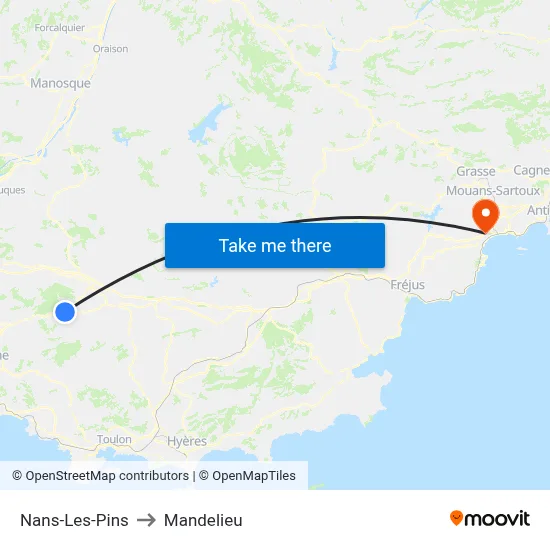 Nans-Les-Pins to Mandelieu map