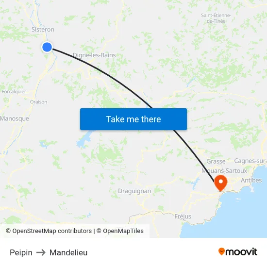 Peipin to Mandelieu map