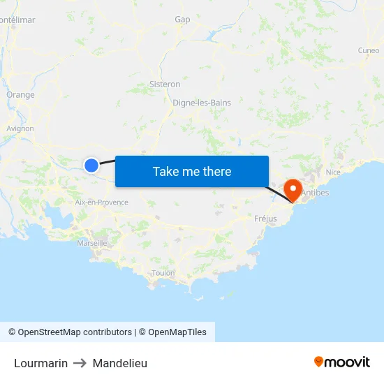 Lourmarin to Mandelieu map