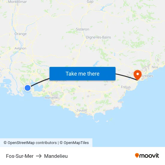 Fos-Sur-Mer to Mandelieu map