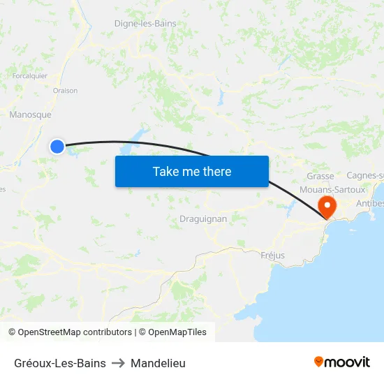 Gréoux-Les-Bains to Mandelieu map