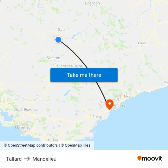 Tallard to Mandelieu map