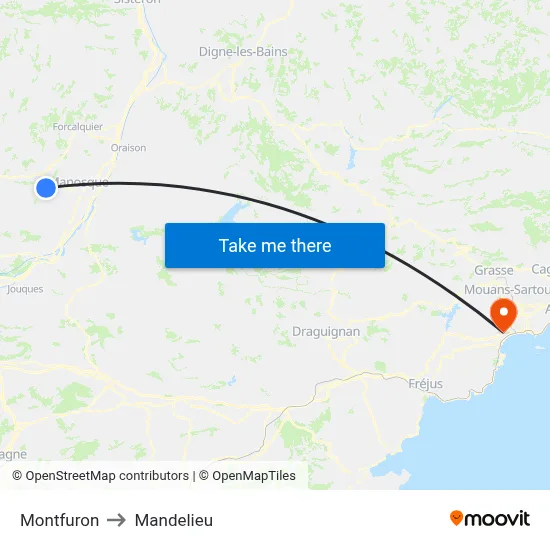 Montfuron to Mandelieu map
