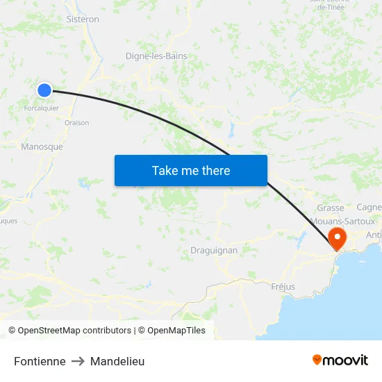 Fontienne to Mandelieu map