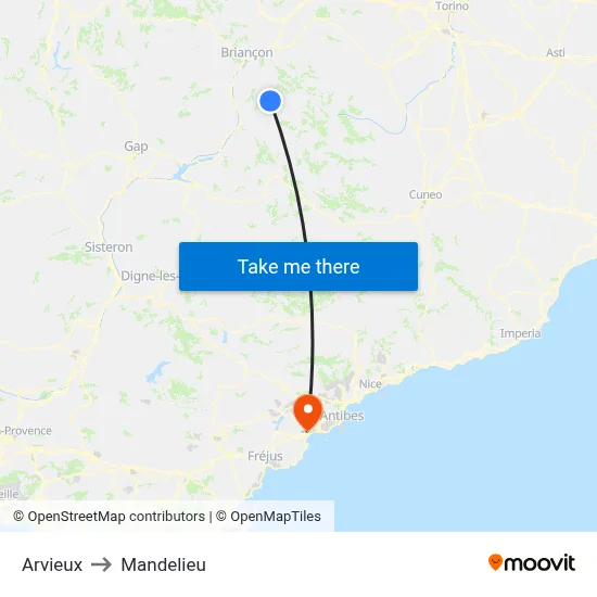 Arvieux to Mandelieu map
