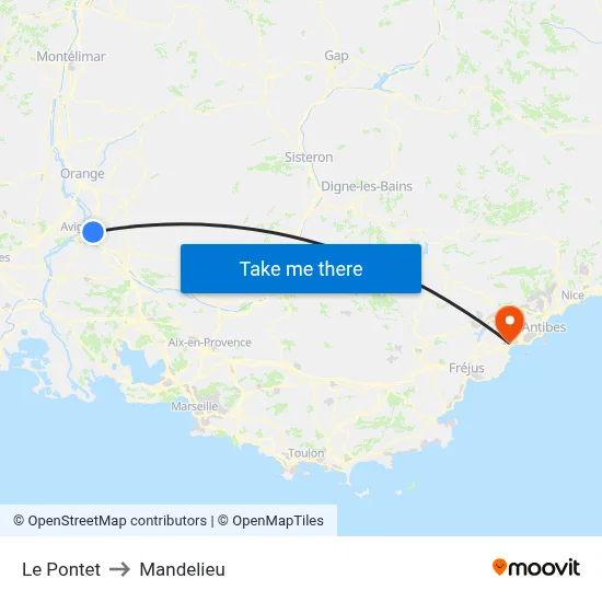 Le Pontet to Mandelieu map