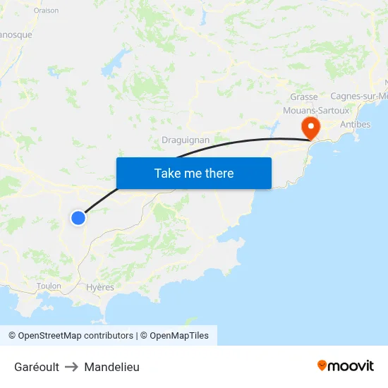 Garéoult to Mandelieu map