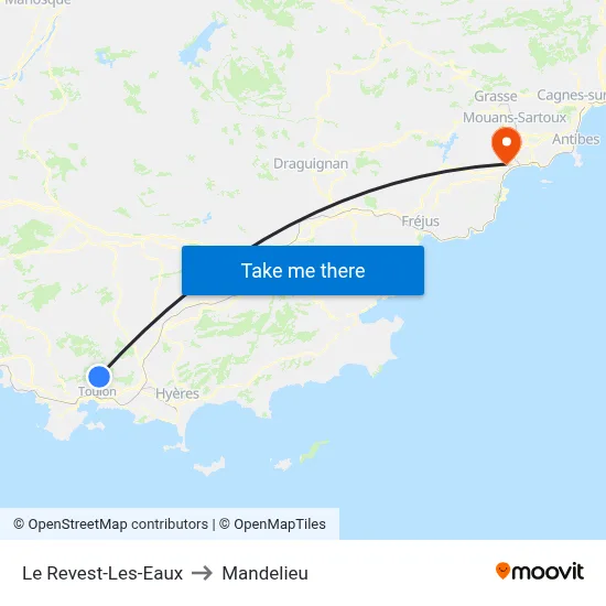 Le Revest-Les-Eaux to Mandelieu map