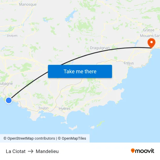 La Ciotat to Mandelieu map
