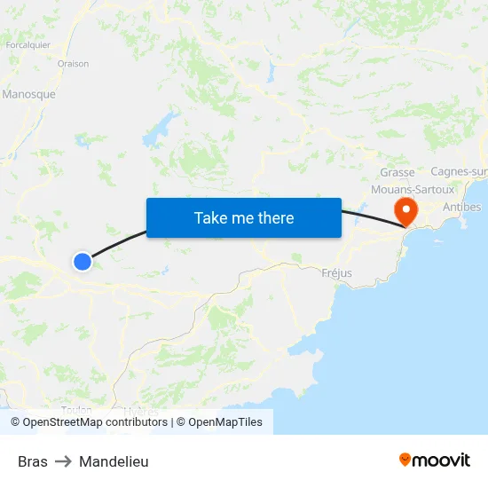 Bras to Mandelieu map