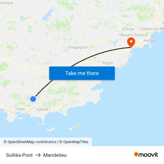 Solliès-Pont to Mandelieu map