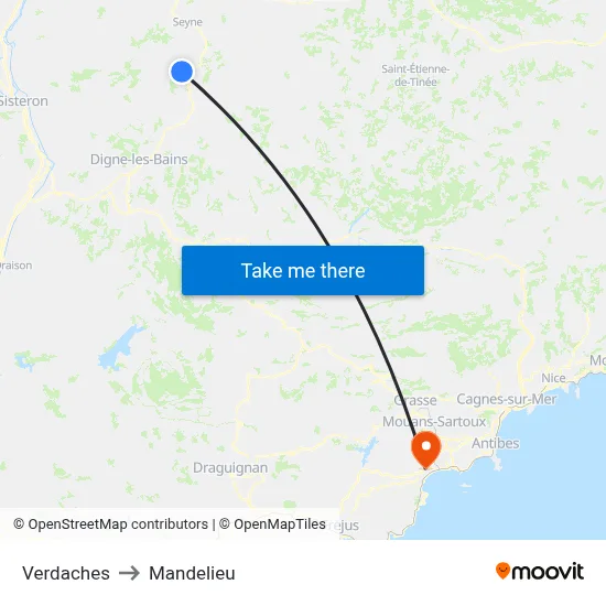 Verdaches to Mandelieu map