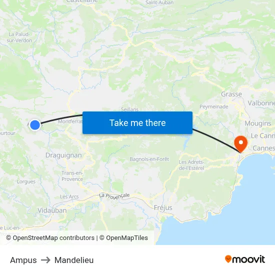 Ampus to Mandelieu map