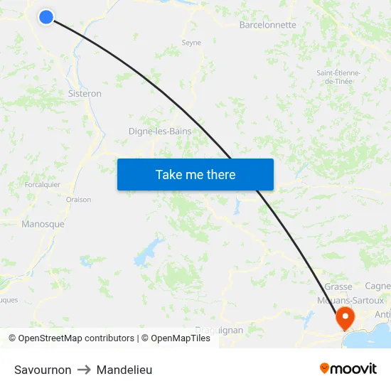 Savournon to Mandelieu map