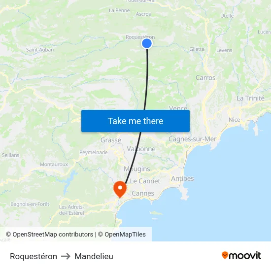 Roquestéron to Mandelieu map