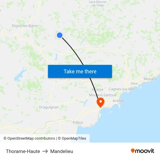 Thorame-Haute to Mandelieu map