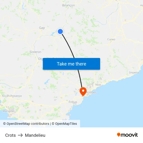 Crots to Mandelieu map