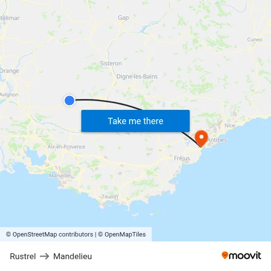 Rustrel to Mandelieu map