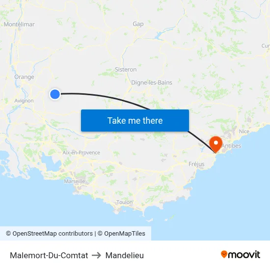 Malemort-Du-Comtat to Mandelieu map