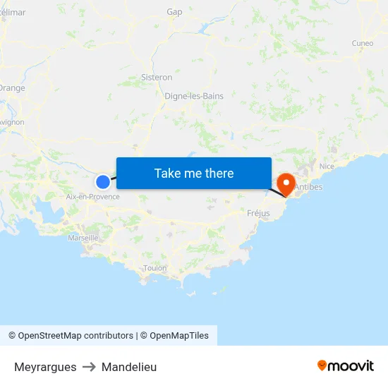 Meyrargues to Mandelieu map