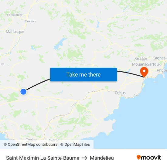 Saint-Maximin-La-Sainte-Baume to Mandelieu map