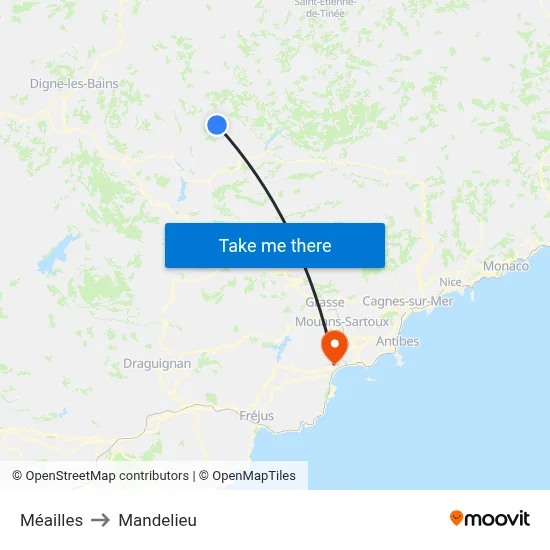 Méailles to Mandelieu map