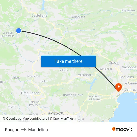 Rougon to Mandelieu map