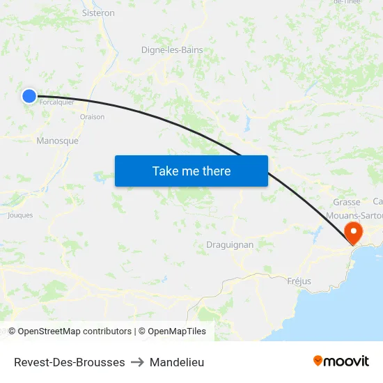 Revest-Des-Brousses to Mandelieu map