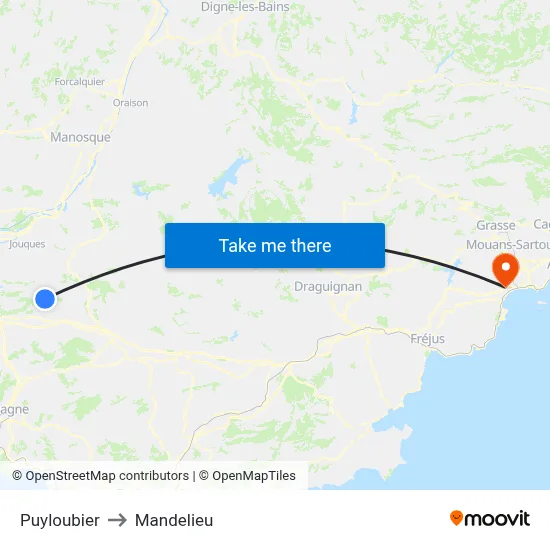 Puyloubier to Mandelieu map