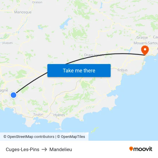 Cuges-Les-Pins to Mandelieu map