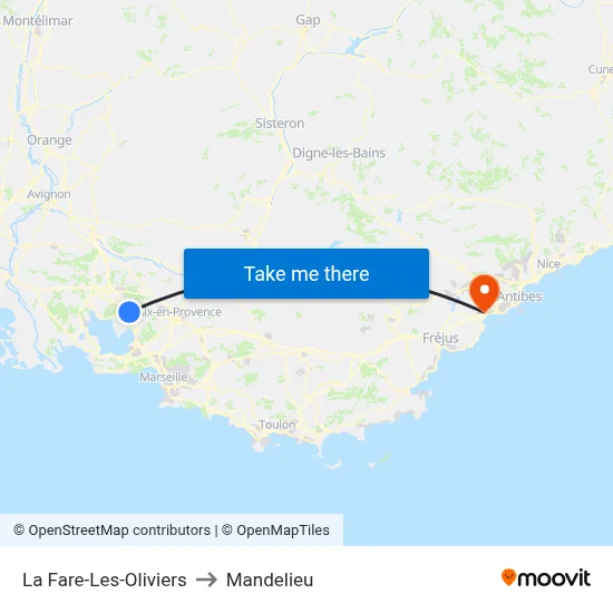 La Fare-Les-Oliviers to Mandelieu map