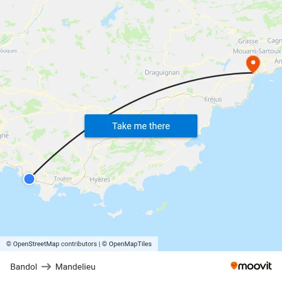 Bandol to Mandelieu map