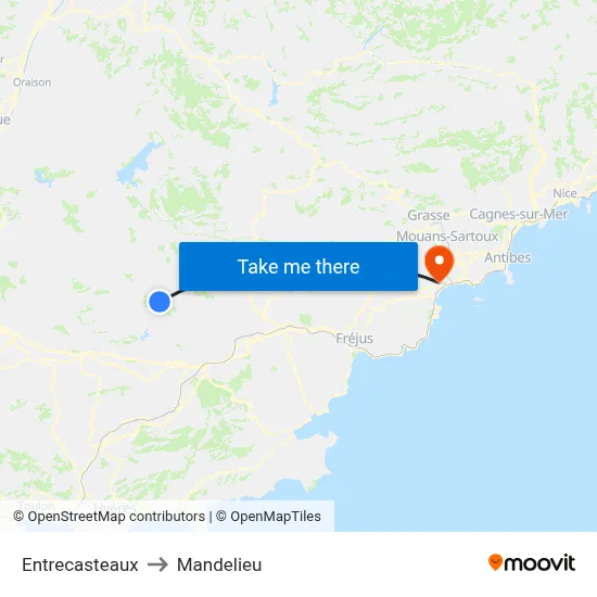Entrecasteaux to Mandelieu map