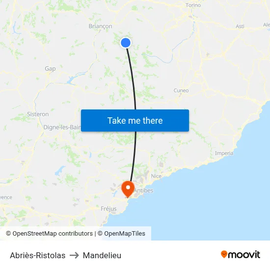 Abriès-Ristolas to Mandelieu map
