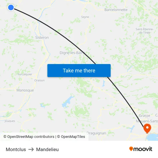 Montclus to Mandelieu map