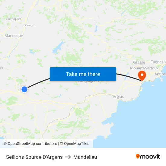 Seillons-Source-D'Argens to Mandelieu map