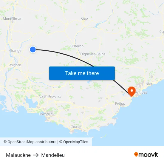 Malaucène to Mandelieu map
