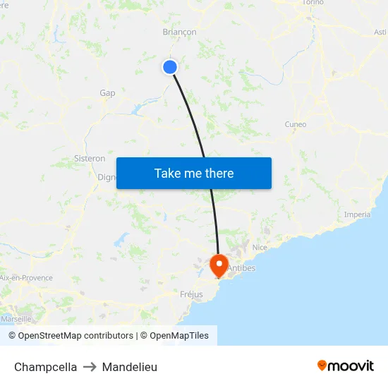 Champcella to Mandelieu map