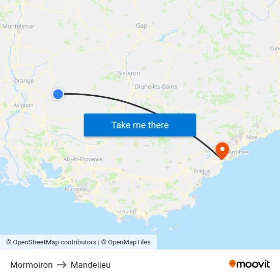 Mormoiron to Mandelieu map