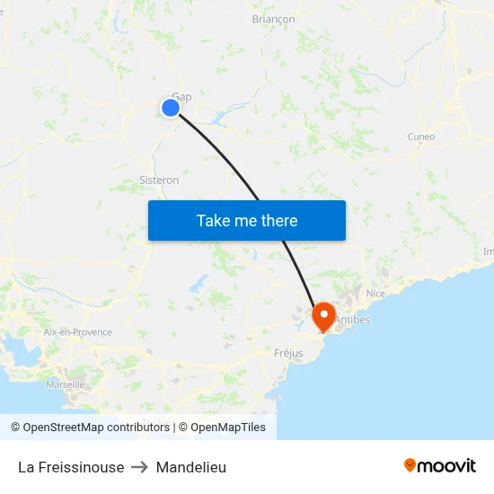 La Freissinouse to Mandelieu map